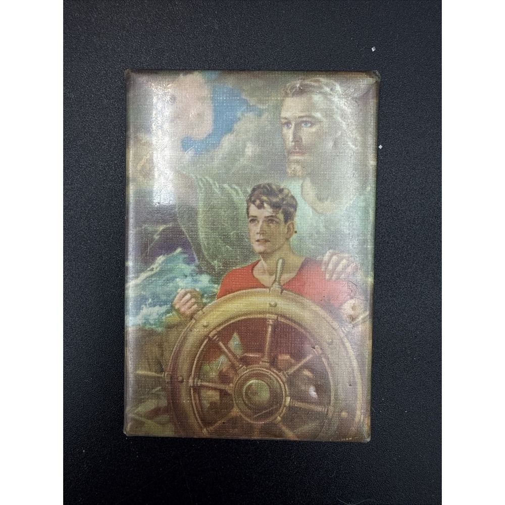 Vintage Christ Our Pilot Collector Hand Mirror 2x3" Pocket/ Purse Mirror